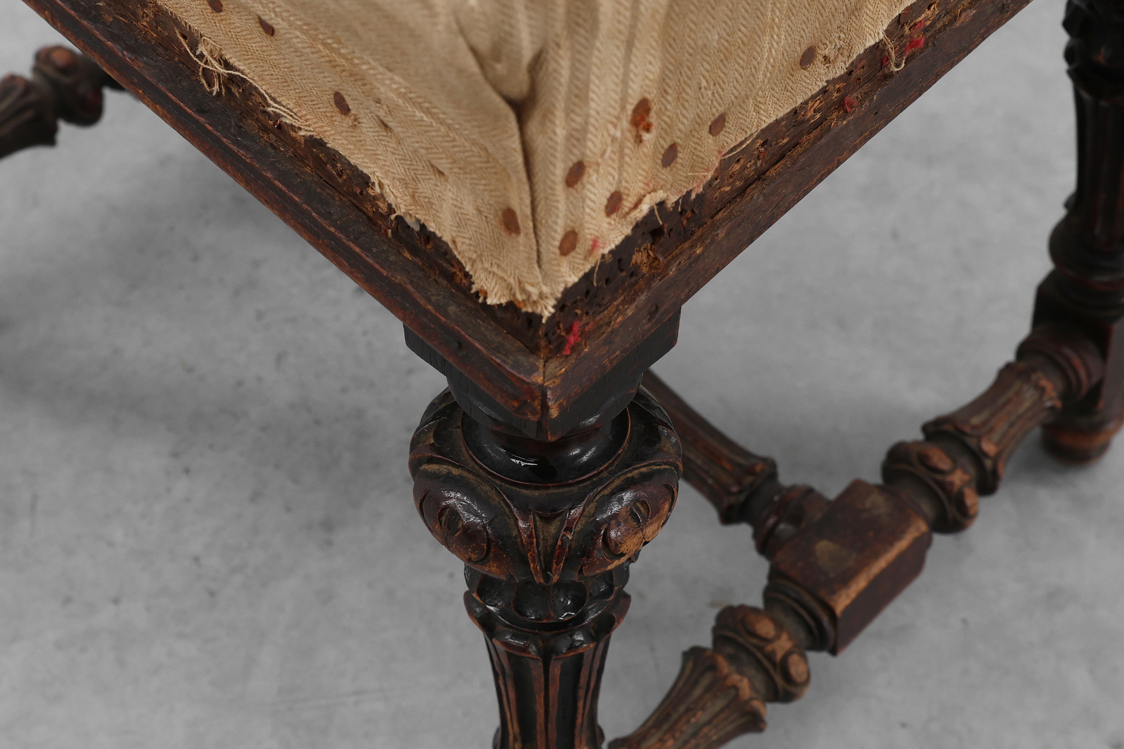 Baroque 19th century oak stool in Louis XV style, France thumbnail